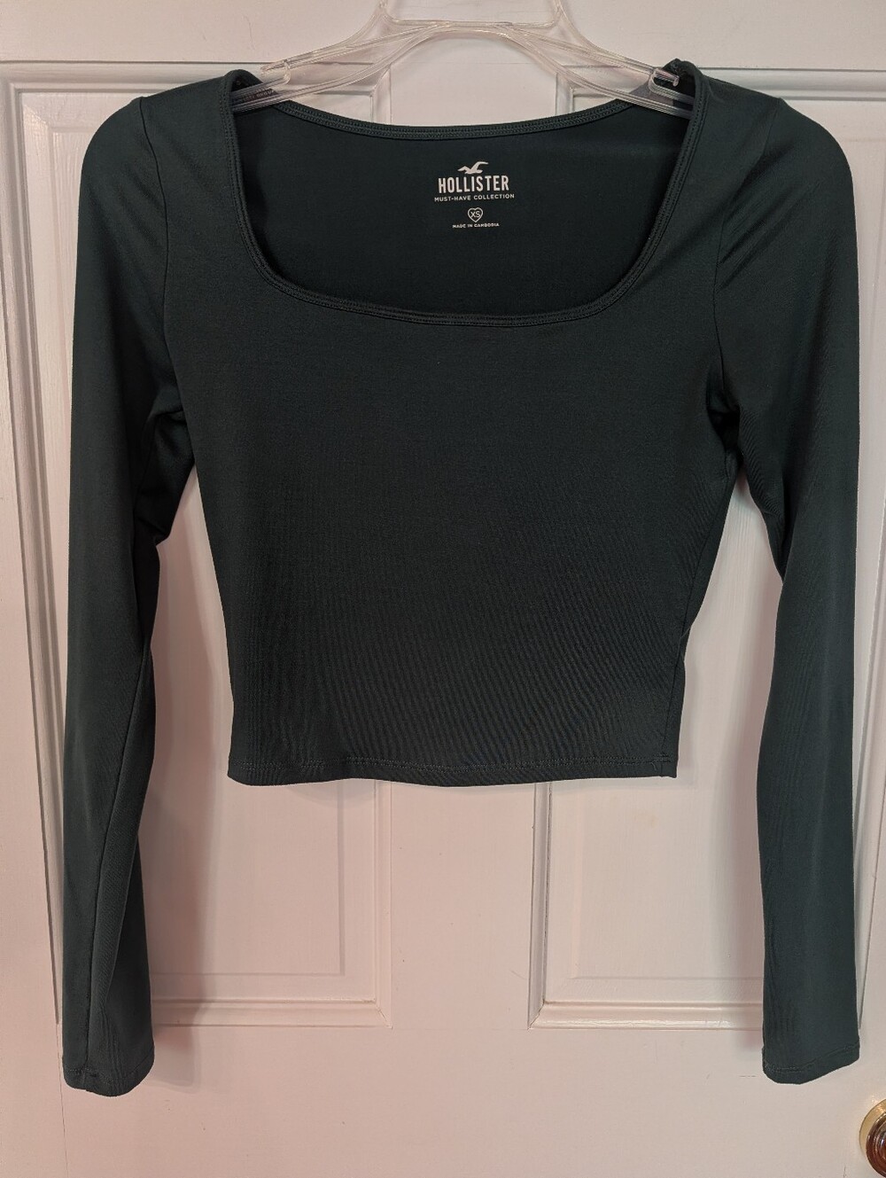 Hollister Dark Green Long Sleeve Square Neck Crop Top Sz XS